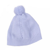Cappello In Lana 100% Con Pom Pon Celeste Neonato 6807