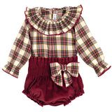 Completo Con Culotte Scozzese In Velluto Neonata CALAMARO 11241