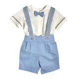Completo Corto Elegante In Lino Con Bretrelle E Bermuda Neonato PONTO POR PONTO 6327