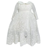 Long Baptismal Dress In Cream Embroidered Tulle For Baby Girl ISABEL B24