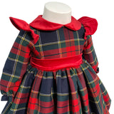 Langärmliges, ausgestelltes Kleid mit Schottenmuster für Neugeborene, Mädchen, ISABEL C488