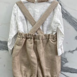 Completo Elegante Beige Tre pezzi In Misto Lino Neonato ISABEL 903