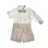 Completo Elegante In Lino Con Bermuda Camicia E Papillon Neonato MIMILU' 588N