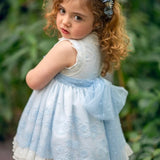 Abito Elegante Smanicato In Tulle Ricamato E Pizzo Celeste Bambina MIMOSA ARTEMISA
