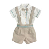 Completo Corto Elegante In Lino Con Bretrelle E Bermuda Bambino PONTO POR PONTO 6136