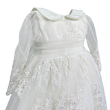 Long Baptismal Dress In Cream Embroidered Tulle For Baby Girl ISABEL B24