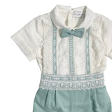 Completo Corto Elegante In Lino E Pizzo Con Bermuda Neonato PONTO POR PONTO 6135