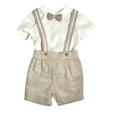 Completo Corto Elegante In Lino Con Bretrelle E Bermuda Neonato PONTO POR PONTO 6327