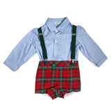 Completo Con Salopette Scozzese E Camicia Neonato YOEDU 1851