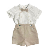 Completo Corto Elegante In Lino E Tulle Ricamato Con Bermuda Neonato PONTO POR PONTO 6123