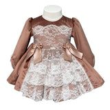 Langärmliges Samtkleid mit blauem Culotte für Baby-Mädchen MIMOSA NARCISO