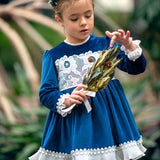 Abito Manica Lunga In Velluto Blu Bambina MIMOSA NARCISO