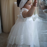 Abito Elegante Battesimale In Tulle E Pizzo Neonata BIMBALO' 7182