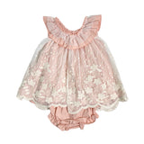 Abito Smanicato Con Culotte In Tulle Rosa Neonata Valentina Bebes KTM3