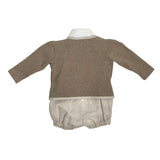 Beige Linen Dungaree Shirt Cardigan And Bow Tie Set LA SARTORIA DEI PICCOLI LPB1111