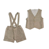 A&J A&J325 Neugeborenen-Anzug aus Leinenmischung mit Bermudas und Weste