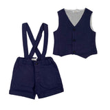 A&J A&J325 Neugeborenen-Anzug aus Leinenmischung mit Bermudas und Weste