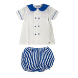 2-teiliger Anzug mit Halbarm-Culotte aus gemischtem Leinen Sailor Newborn NINNAOH E22206