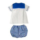 2-teiliger Anzug mit Halbarm-Culotte aus gemischtem Leinen Sailor Newborn NINNAOH E22206