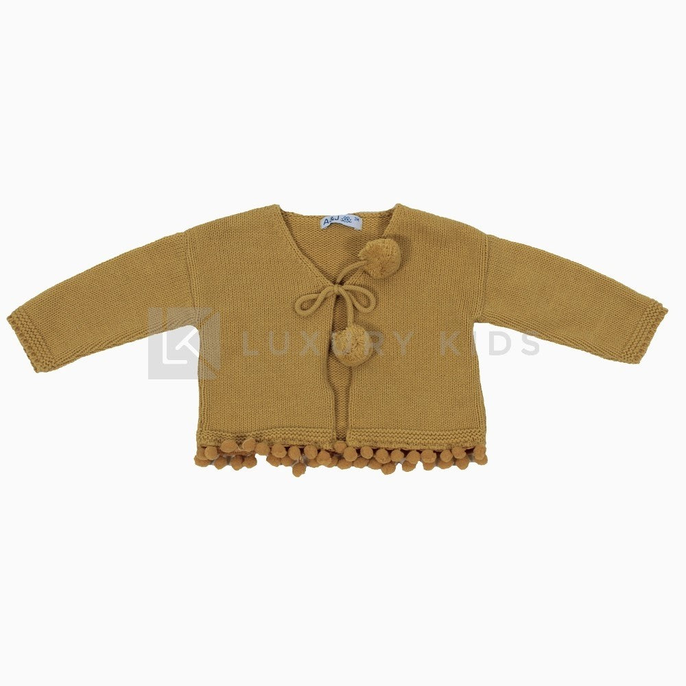 Cardigan In Tinta Unita Senape Bambina A&J 535 - A&J - LuxuryKids