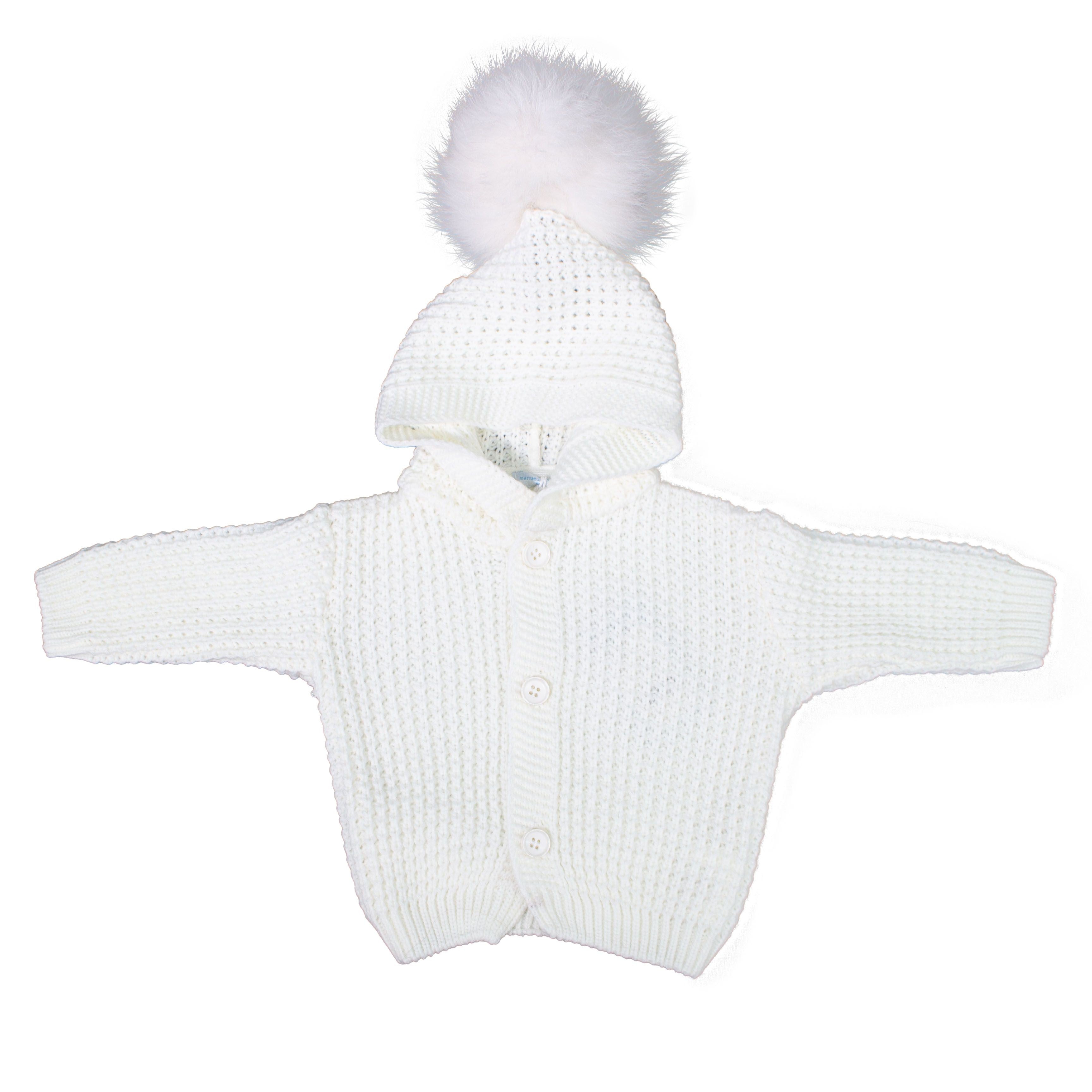 Cardigan Misto Lana Cappuccio Pompon Neonato Manuel&Frank MF4165I - MANUELL&FRANK - LuxuryKids