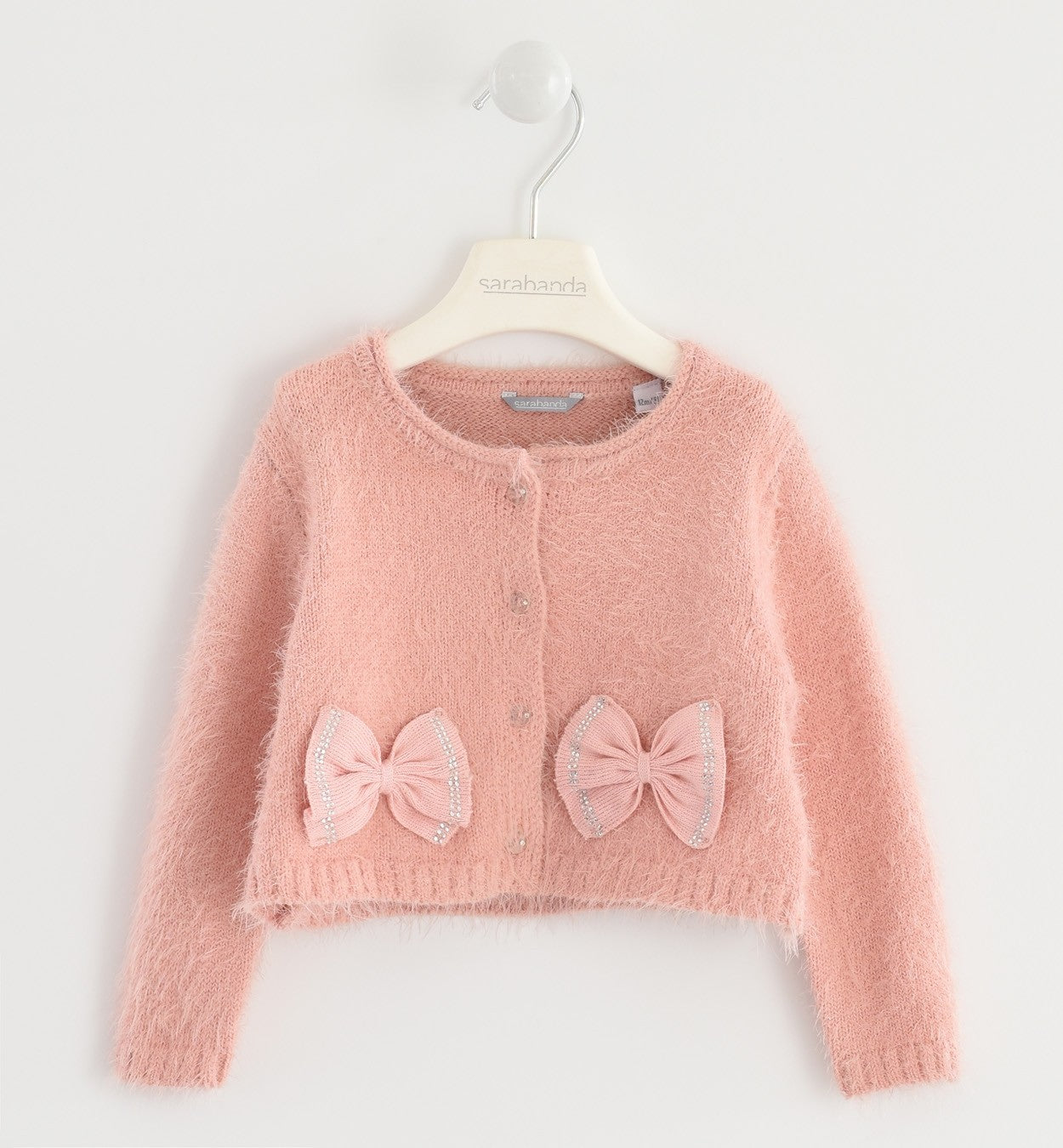 Cardigan Morbido In Misto Lana Con Fiocchi Rosa Neonata Sarabanda K251 - SARABANDA - LuxuryKids