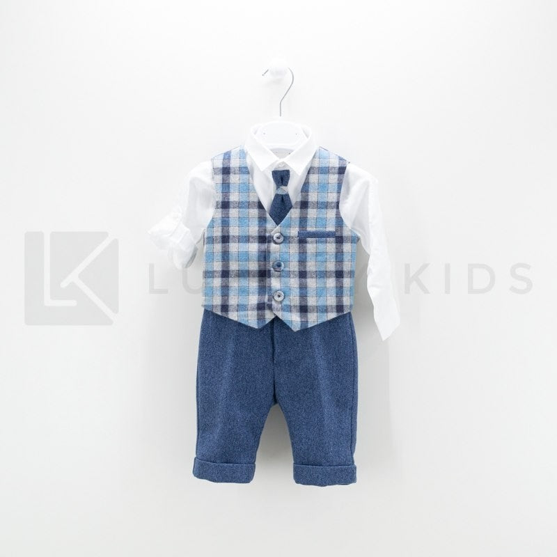 Completo 3 Pezzi Blu Neonato Creazioni Luana 3158 - CREAZIONI LUANA - LuxuryKids