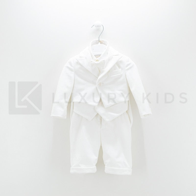 Completo 4 Pezzi Bianco Seta In Velluto Battesimo Neonato Creazioni Luana 3150 - CREAZIONI LUANA - LuxuryKids