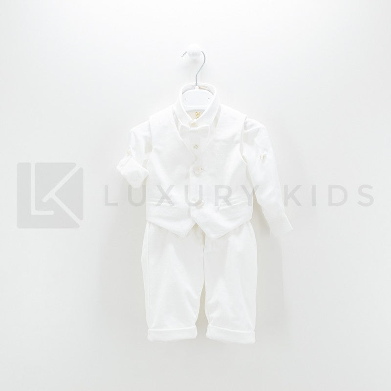 Completo 4 Pezzi Bianco Seta In Velluto Battesimo Neonato Creazioni Luana 3150 - CREAZIONI LUANA - LuxuryKids