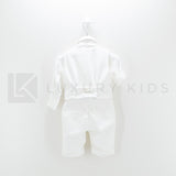 Completo 4 Pezzi Bianco Seta In Velluto Battesimo Neonato Creazioni Luana 3150 - CREAZIONI LUANA - LuxuryKids