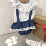 Completo camicia Con Salopette Bianco Neonata Fina Ejerique P18A2106 - Fina Ejerique - LuxuryKids