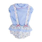 Completo Camicia e Culotte in Cotone Plumetis Con Bretelle Celeste Neonata DEL SUR 1831 - DEL SUR - LuxuryKids