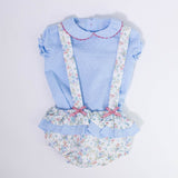 Completo Camicia e Culotte in Cotone Plumetis Con Bretelle Celeste Neonata DEL SUR 1831 - DEL SUR - LuxuryKids