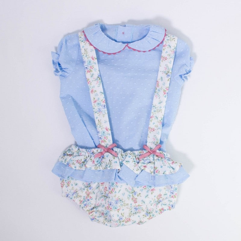 Completo Camicia e Culotte in Cotone Plumetis Con Bretelle Celeste Neonata DEL SUR 1831 - DEL SUR - LuxuryKids