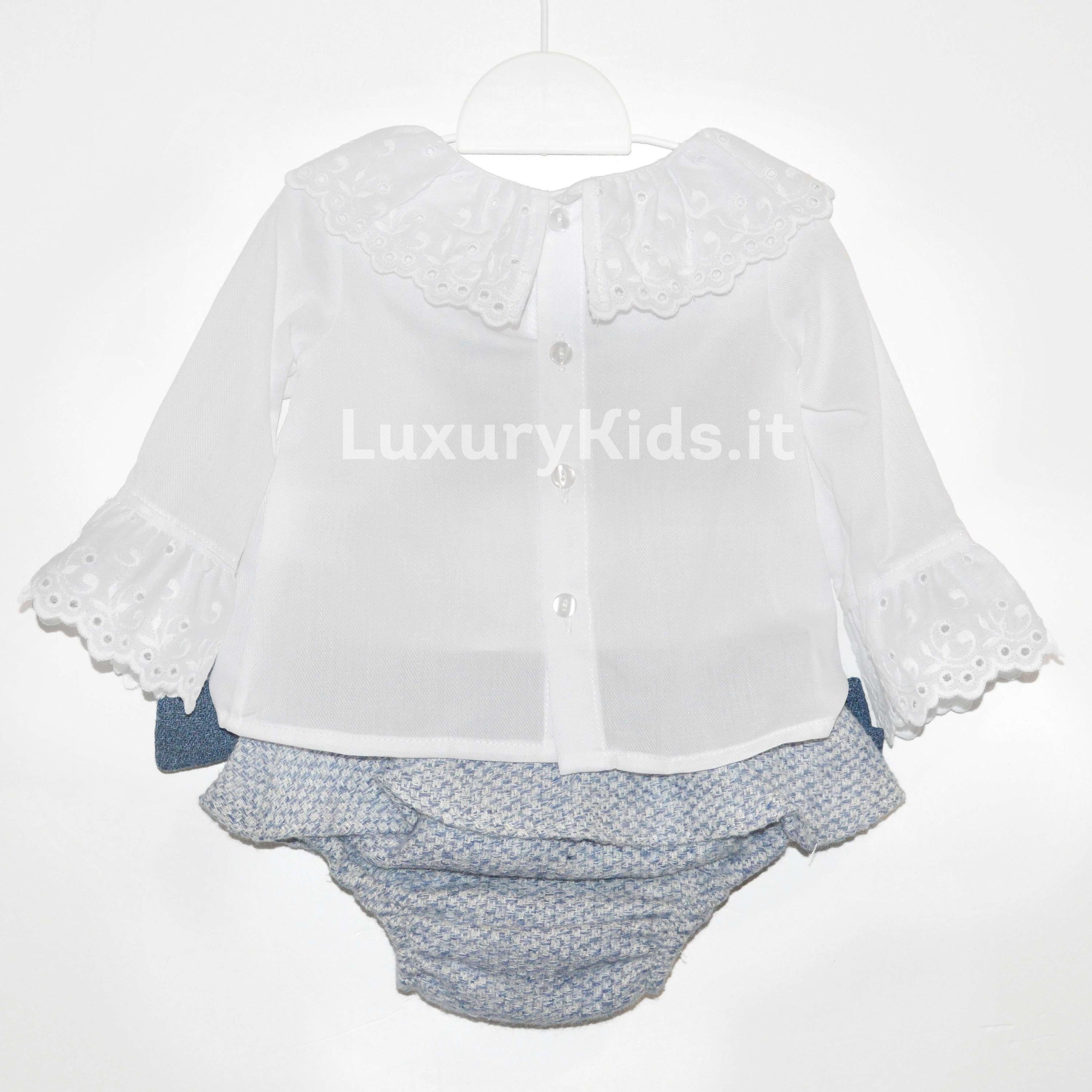 Completo con culotte elegante chic Neonata blu-bianco FINA EJERIQUE O18A6250 - Fina Ejerique - LuxuryKids