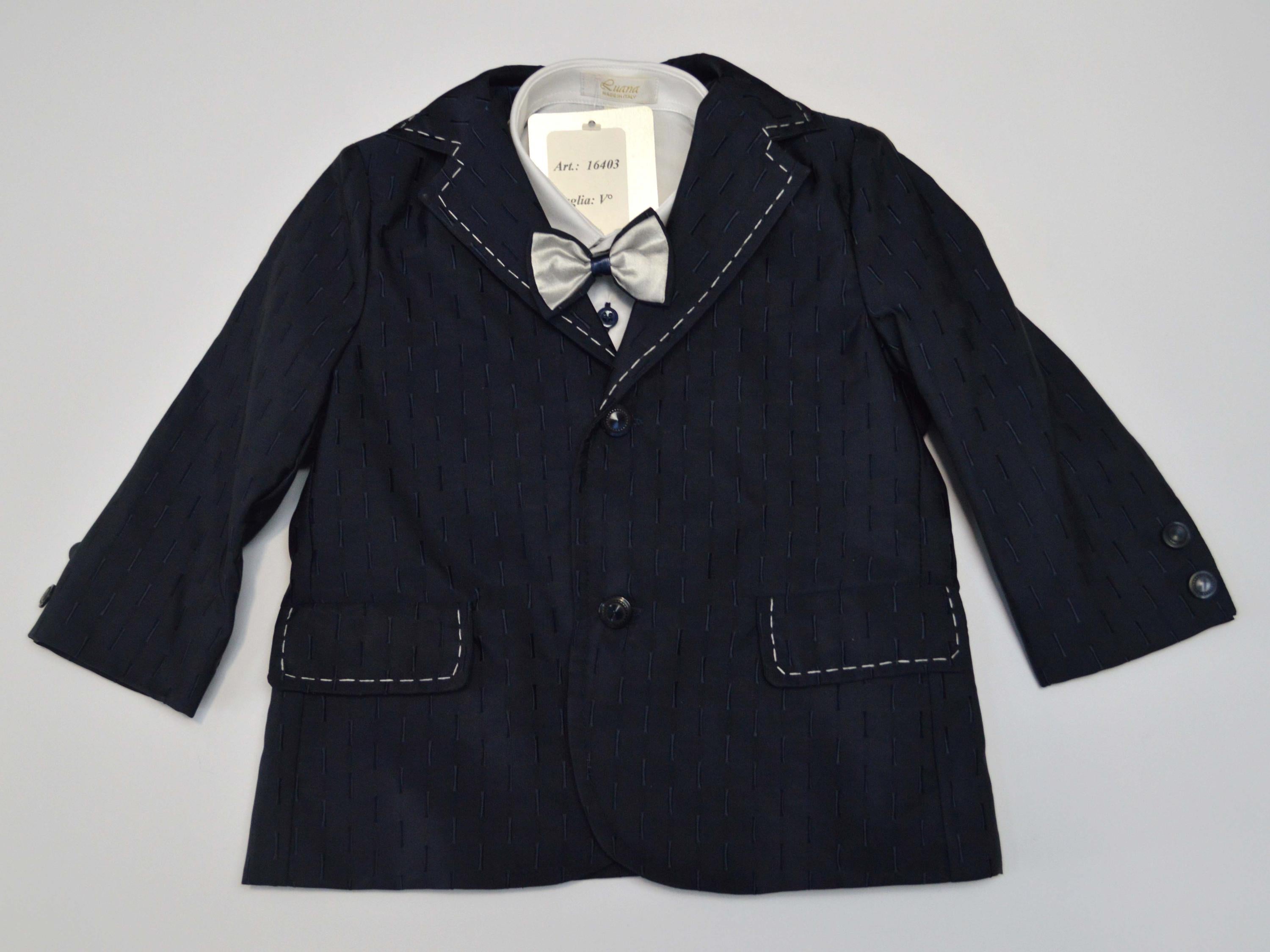 Completo con Giacca Elegante In Seta Blu e Grigio  Neonato Creazioni Luana 16403 - CREAZIONI LUANA - LuxuryKids