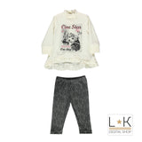 Completo Con Legging E Maxishirt Collo Alto Bianco-Nero Neonata Sarabanda H271 - SARABANDA - LuxuryKids