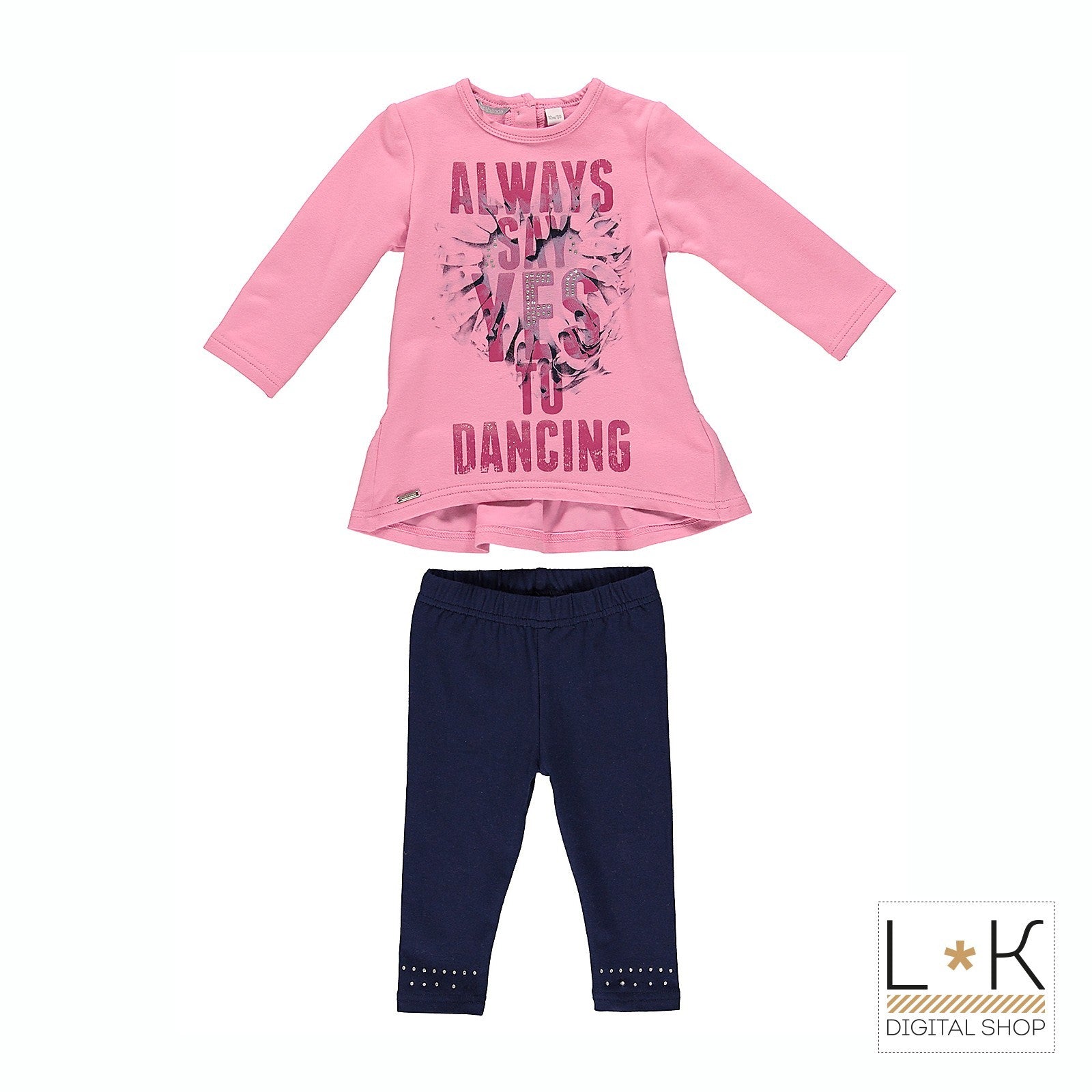 Completo Con Legging E Maxishirt in Caldo Cotone Rosa-Blu Neonata Sarabanda R812 - SARABANDA - LuxuryKids