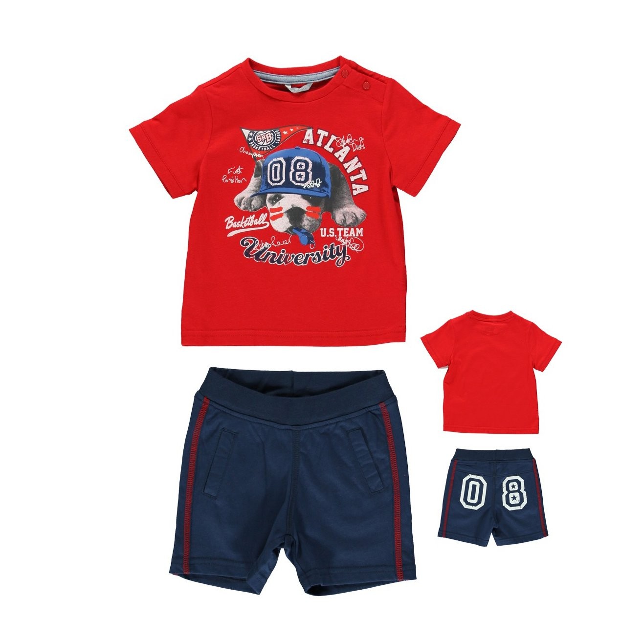 Completo con T-Shirt e Pinocchietto Rosso-Blu Neonato Sarabanda M839 - SARABANDA - LuxuryKids