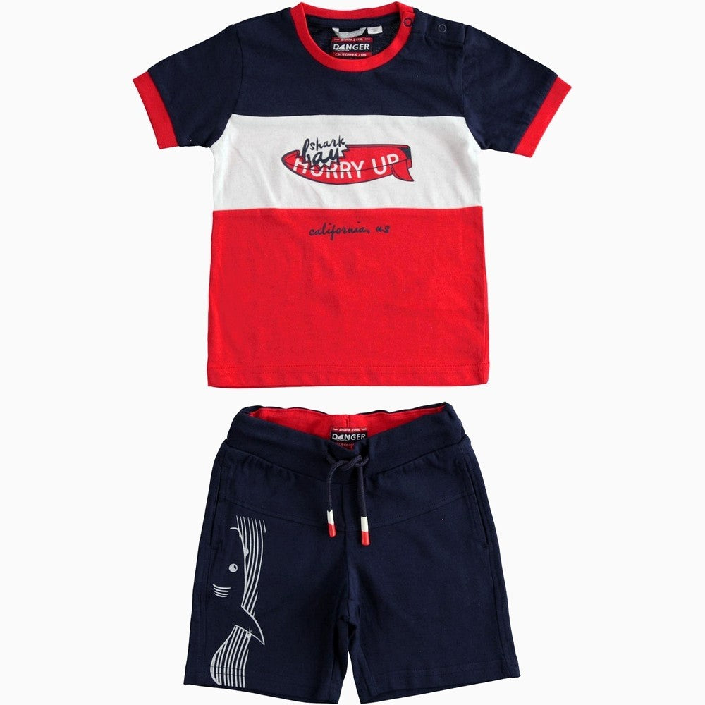 Completo in Cotone t-shirt e pantalone corto  con squalo Neonato J838 - SARABANDA - LuxuryKids