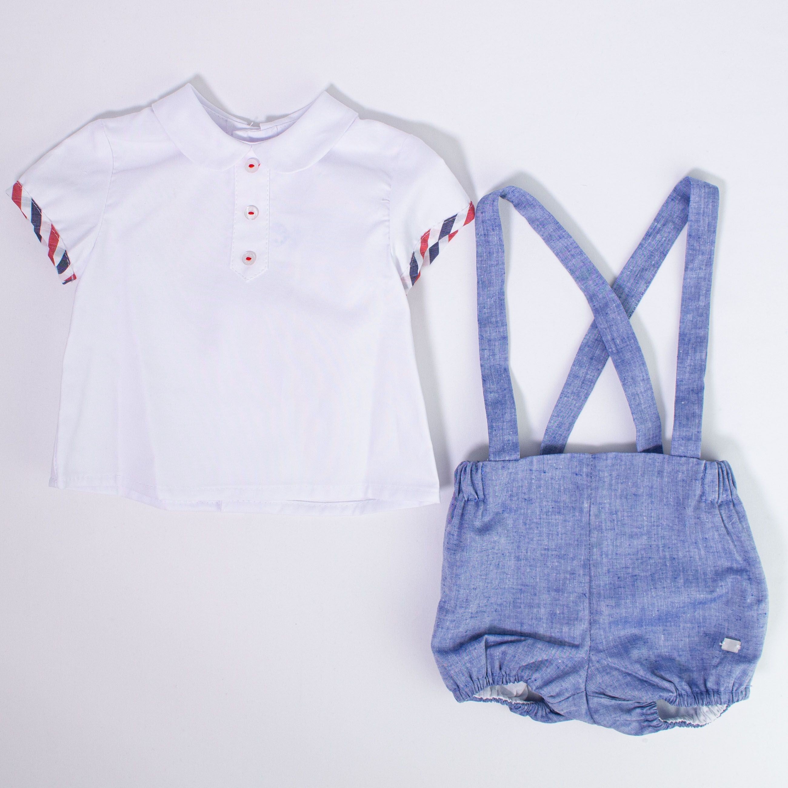 Completo Maglia e Pantaloncino Con Bretelle Celeste Neonato DEL SUR 0033 - DEL SUR - LuxuryKids