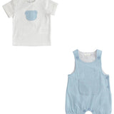 Completo Salopette Con Maglia In Cotone Celeste Neonato MINIBANDA 2667 - MINIBANDA - LuxuryKids