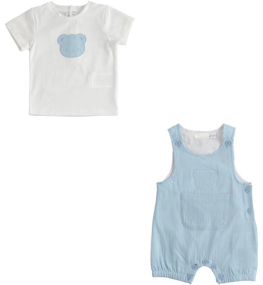 Completo Salopette Con Maglia In Cotone Celeste Neonato MINIBANDA 2667 - MINIBANDA - LuxuryKids