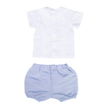 Completo Spezzato In Cotone Con Pantaloncino Panna-Celeste Neonato TETO E TATTA CC4620 - TETO E TATTA - LuxuryKids