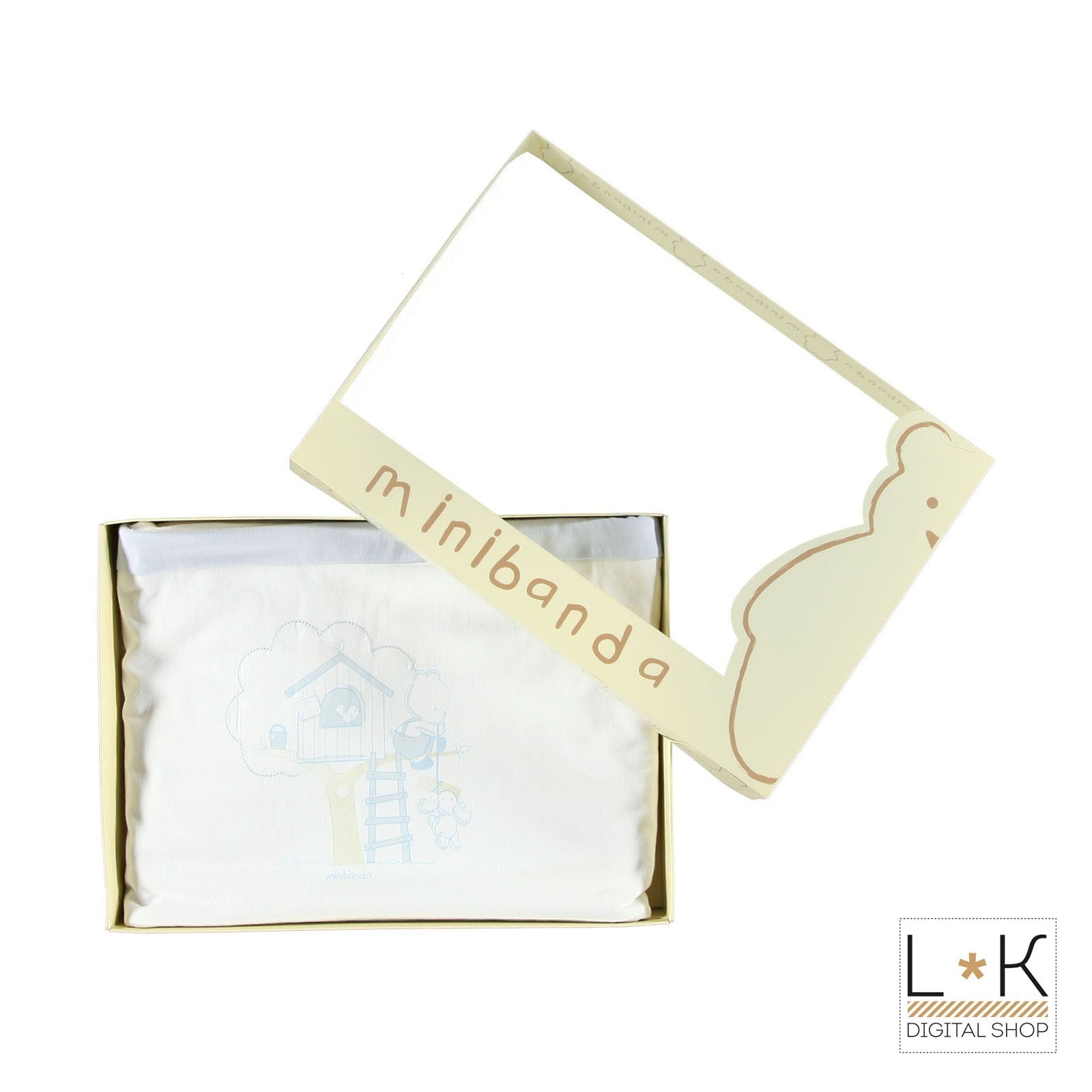 Coperta Carrozzina In Caldo Cotone E Ciniglia con Stampa Celeste-Bianco Neonato Minibanda G921 - MINIBANDA - LuxuryKids