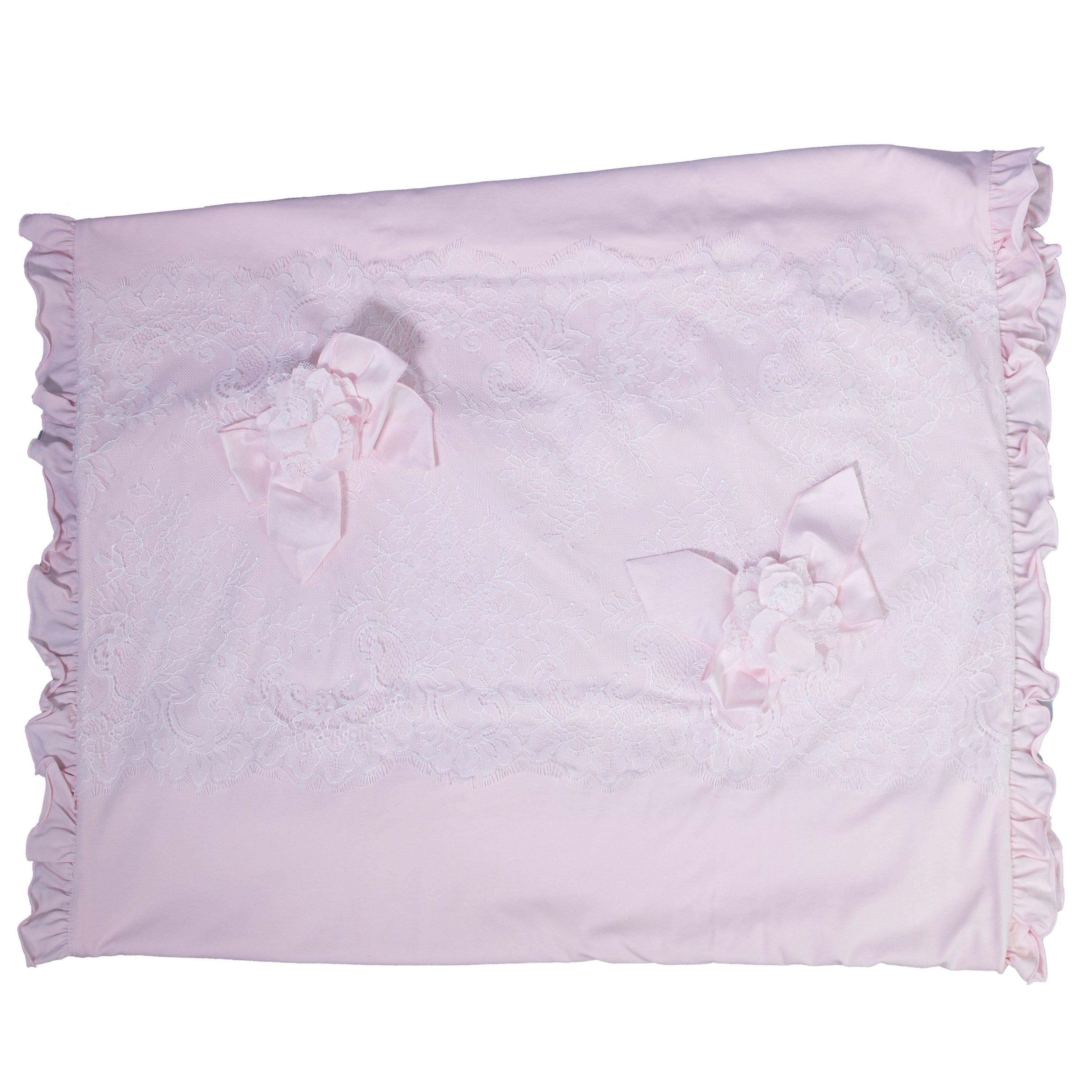 Coperta Corredino in Cotone Con Pizzo Rosa Neonata TETO E TATTA CO4540 - TETO E TATTA - LuxuryKids