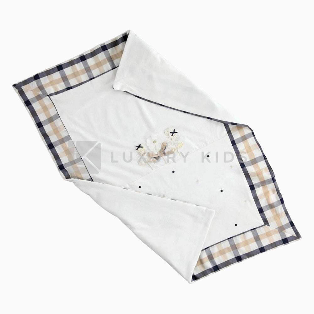 Coperta In Cotone Con Bordi In Tessuto Check Neonata Minibanda J343 - MINIBANDA - LuxuryKids