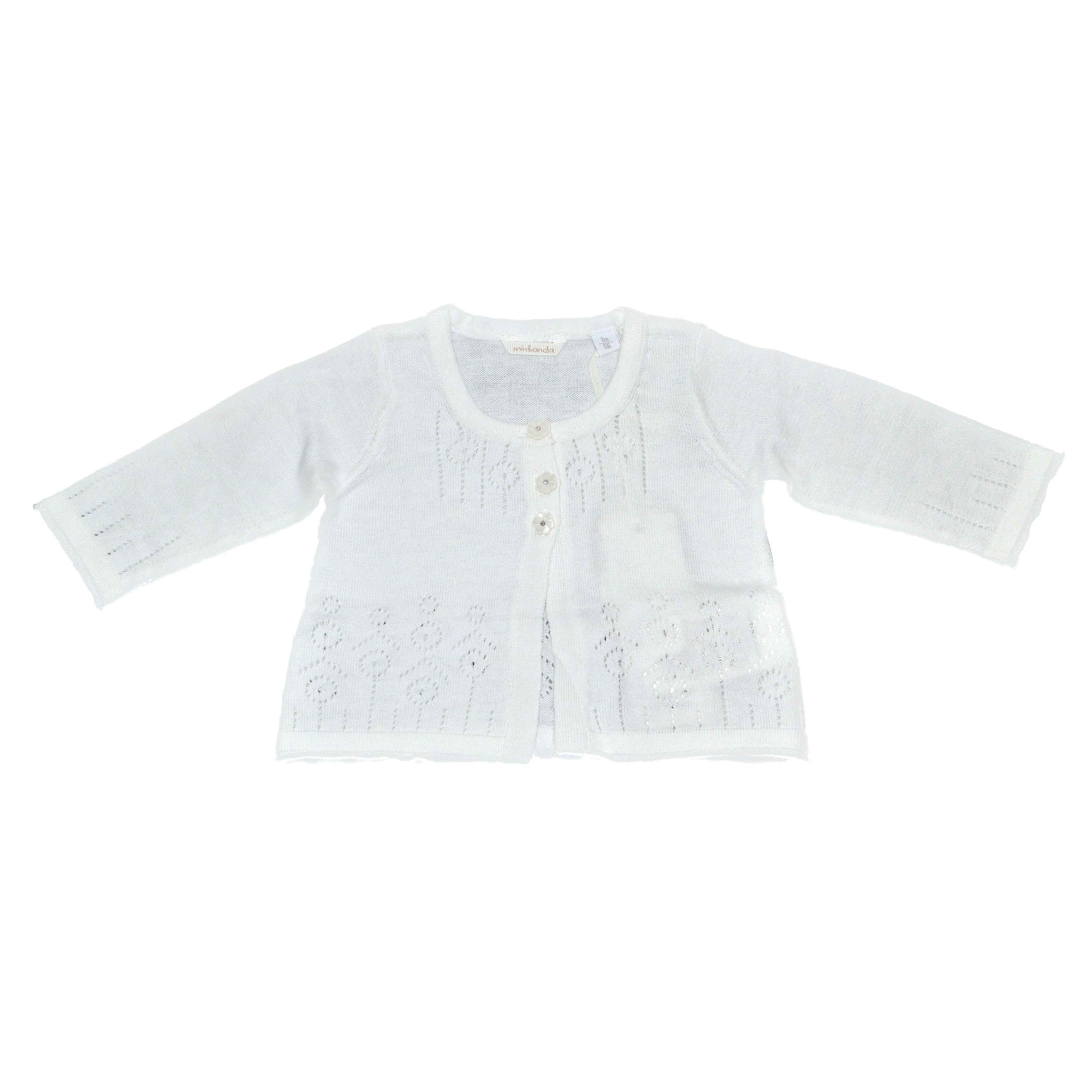 Coprispalle con Ricamo Traforato in cotone Panna Neonata Minibanda Q707 - MINIBANDA - LuxuryKids