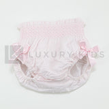 Culotte In Plumetil Con Punto Smoke E Fiocchi Rosa Neonata SARDON LA449 - SARDON - LuxuryKids