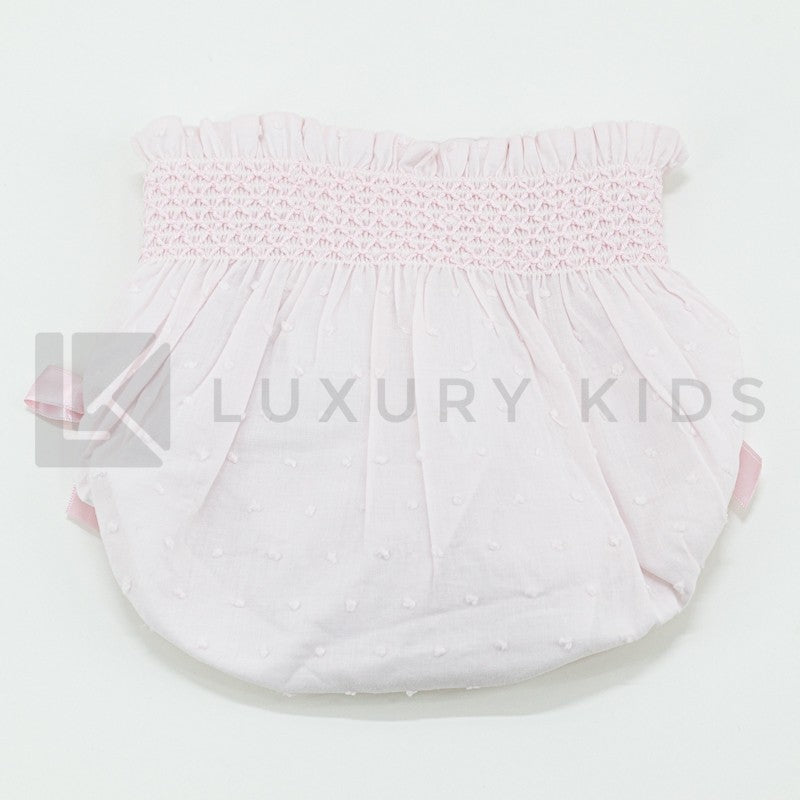 Culotte In Plumetil Con Punto Smoke E Fiocchi Rosa Neonata SARDON LA449 - SARDON - LuxuryKids